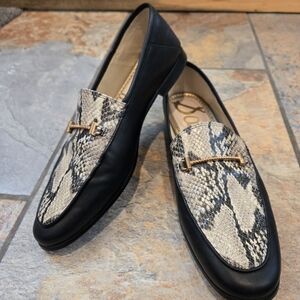 Sam Edelman Black and Snake Print Loafers